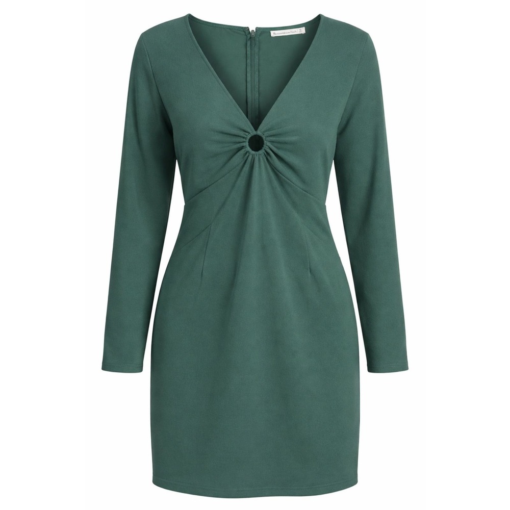 Abercrombie & Fitch Green Long‎ Sleeve Cutout Mini Dress Women's V-Neck Front XL